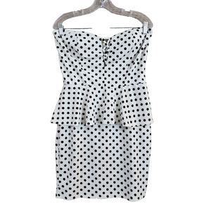 Wild Daisy Womens Off Shoulder Dress Size L White Black Polka Dot Ruffle Waist